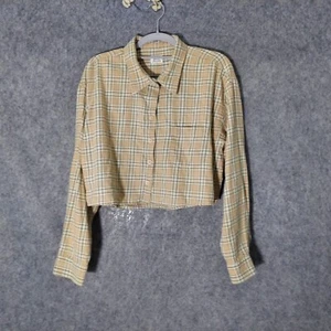 Cotton On flannel Shirt M Cropped Long Sleeve Button Plaid Casual Soft Pocket - Picture 1 of 11