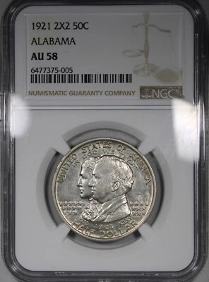 1921 2x2 Alabama Commemorative Half Dollar NGC AU58 Better Date 50C - Image 1 of 2