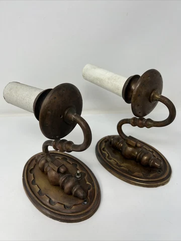 VINTAGE Pair LIGHT FIXTURE CAST BRASS WALL Mount SCONCE Made in England Cover