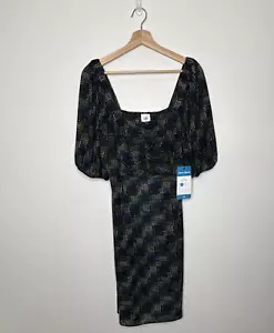 Cabi Dress Medium Elaine 4214 Open Road Puff Sleeve Sweetheart Smocked Geometric - Picture 1 of 8