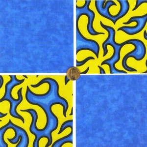 Hot Rod Flames Blue Yellow Bright Colorful 100% Cotton Fabric Quilt Squares GE - Picture 1 of 3