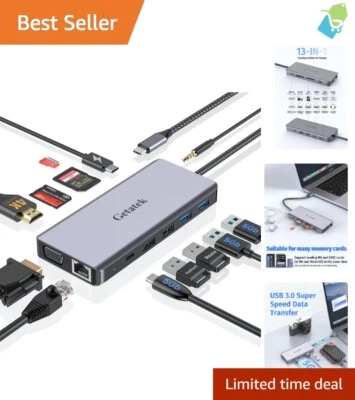 Versatile 13-in-1 USB C Docking Station with 4K HDMI and Dual Monitor Support - Image 1 of 4