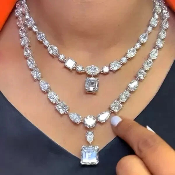 115Ct Multi-Cut Lab Created Double-Layer Statement Necklace 14k White Gold Over - Image 1 of 4