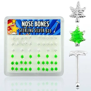 Nasenpiercing CANNABIS BLATT Nasenstecker Silber 925 - Picture 1 of 2