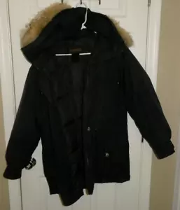 VTG Eddie Bauer Goose Down Parka Coyote Fur Trim Hooded Zip Men’s Large Navy USA - Picture 1 of 17