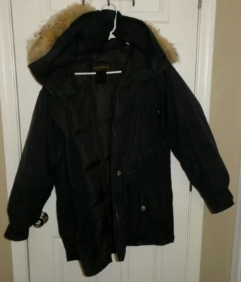 Parka de Colección Eddie Bauer Plumón de Ganso Borde de Piel de Coyote Con Capucha Cremallera Para Hombre Grande Azul Marino EE. UU. Foto 1 de 4