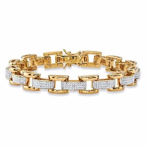 MENS 18K GOLD DIAMOND ACCENT FANCY LINK 8.5" BRACELET GP - Picture 1 of 2