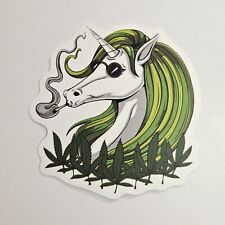 High Unicorn In Shades Smoking Weed Sticker / Decal Surrounded By Ganja Leafs