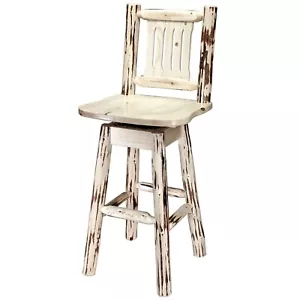 Swivel LOG Bar Stools with Backs Rustic Amish Made Lodge Cabin Barstools - Picture 1 of 5