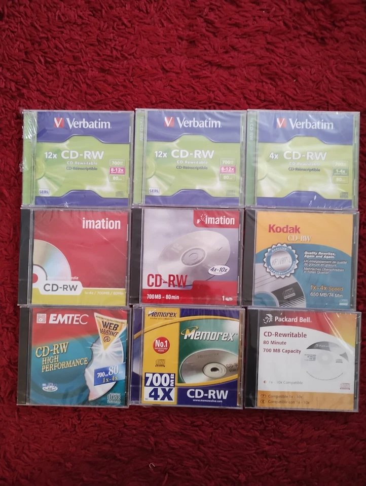 9 x CD-RW's (Verbatim, Imation, Kodak, Emtec, Memorex) - 700MB *NEW & SEALED* - Image 1 of 1