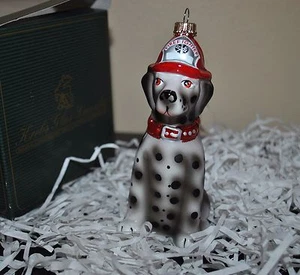 NEW  KREBS GLAS LAUSCHA FIREHOUSE DOG DALMATIAN Glass Christmas Ornament Germany - Picture 1 of 3