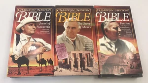 CHARLTON HESTON PRESENTS - THE BIBLE - LOT OF 3: MOSES, JESUS, PASSION - VHS! - Picture 1 of 3