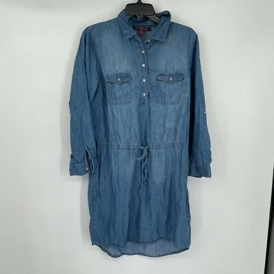 Vestido para mujer Gloria Vanderbilt mediano azul camisa vestido cordón lengüeta enrollable tejido Foto 1 de 4