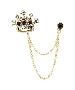 Fancy Charming Hanging Chain Gold Crown Brooch With Crystal For Unisex - Picture 1 of 5