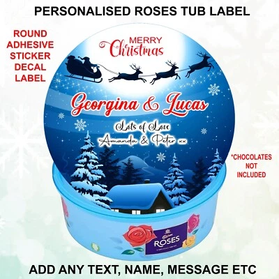 SWEET IMAGE DESIGN Bespoke Name Text Christmas Chocolate Round Sweet Tub Label Gift Sticker Roses