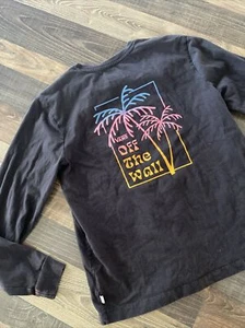 Vans Kid size Medium Off The Wall Graphic Palm Trees Black Skate L/S -Discolored - Picture 1 of 11