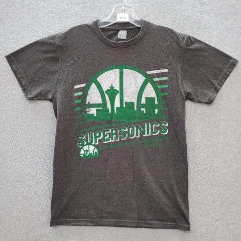 Seattle Supersonics Men T-Shirt Small Gray Logo Hardwood Classics Majestic Cover