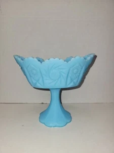 Fenton Vintage Art Glass Blue Pinwheel Satin Footed Compote Bowl Candy Dish MCM - Picture 1 of 10