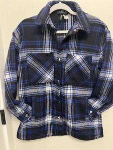 H&M Divided Mujer XXS Gran Tamaño Azul Franela a Cuadros Camisa a Presión Chaqueta con Bolsillos - Imagen 1 de 6