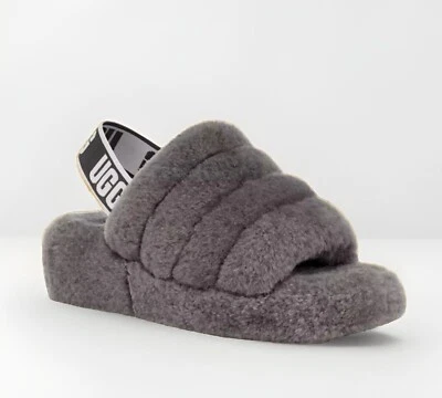 UGG Fluff Yeah Slide Fur Slippers - Size 7.5, Charcoal - Image 1 of 4