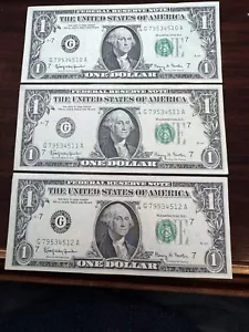 1963 MINT ERRORS - 1 Dollar, Seq. S/N's, The Date and Seal Shifted Left - Qty -3 - Picture 1 of 2