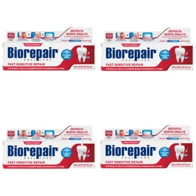 4x Biorepair Fast Sensitive Repair Zahnpasta für empfindliche Zähne 75ml