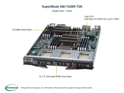 Supermicro SBI-7428R-T3N Barebones Blade Server Module NEW IN STOCK 5 Yr Wty - Image 1 of 2