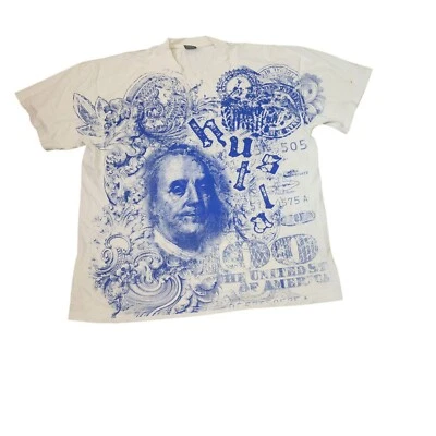 Camiseta Masculina Vintage Y2K Benjamins Bling Hustla Hip Hop Tamanho 3XL Azul Branco - Imagem 1 de 4