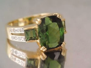 BEAUTIFUL 750 SOLID 18K GOLD DIAMOND & GREEN CHROME DIOPSIDE RING sz 5 1/2 - Picture 1 of 7