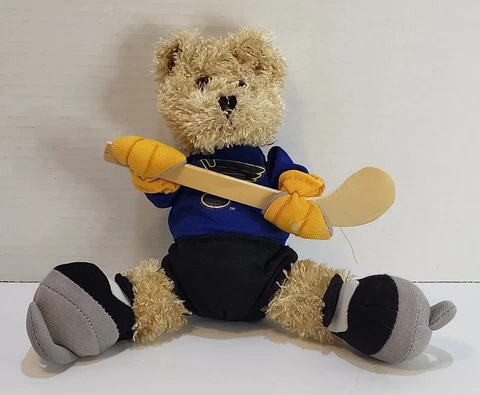 St. Louis Blues Plush Bear with Wooden Hockey Stick NHL Cover