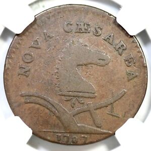 1787 M 63-r R-5 NGC F 12 Sprig Above Plow New Jersey Colonial Copper Coin