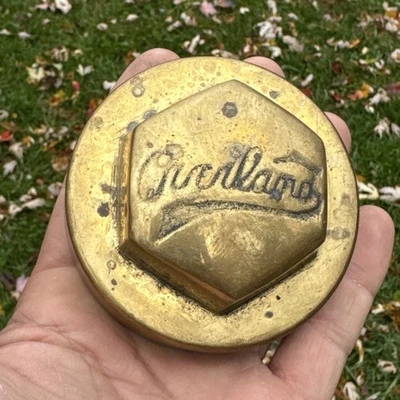 ✨ Barn Find ✨ VTG Overland Solid Brass Threaded Grease Center Hub Cap - Image 1 of 4