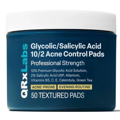 Almohadillas de control de acné QRxLabs ácido glicólico + salicílico con 10% ultra puro...  Foto 1 de 4