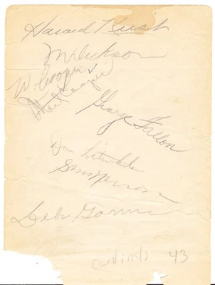 1943 St. Louis Cardinals Signed Album Page 11  Autos Mort Cooper Hans Lobert - Image 1 of 2