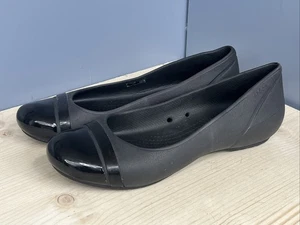 Crocs Cap Toe Slip On Ballet Flats Black Casual Comfort Shoes Women's 10 - Picture 1 of 10