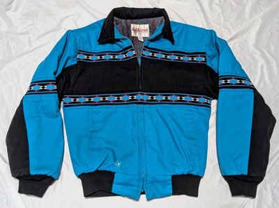 Chaqueta de bombardero azteca Saddlebrook de colección S forrada con manta abrigo ropa occidental de EE. UU. *DEFECTOS* Foto 1 de 4