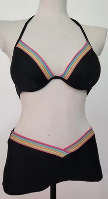 Victoria's Secret Y2K Bombshell Black Boyshort Rainbow Swimsuit Bikini Sz M 34C - Image 1 of 4