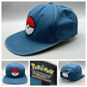 Pokemon Ball Wide Brim Blue Embroidered Snap Back Hat Cap OSFA Game Freak 2016 - Picture 1 of 11