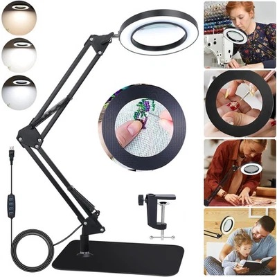 10X LED Lupe mit Licht und Ständer Lupenleuchte mit Tischfuß & Klemme 3 Farbmodi - Bild 1 von 4