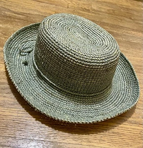 Scala Colezione Handcrafted Natural Raffia Sun Hat Muted Green Packable Size L - Picture 1 of 11