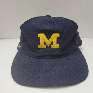 VTG Michigan Wolverines Snapback Hat American Needle Blockhead Navy Blue Wool - Picture 1 of 15