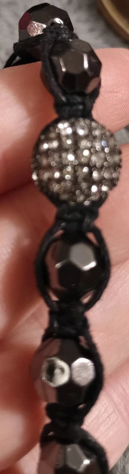 Pulsera de cordón ajustable de cristal pavé de cuentas de hematita nuevo stock antiguo hasta 10" Foto 1 de 1