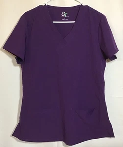 GT Performance Women's Scrub Top Purple Solid V Neckline Front Pocket Medium - Picture 1 of 23