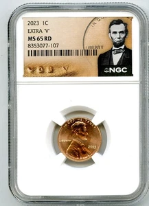 2023 EXTRA ' V ' ERROR VDB V LINCOLN SHIELD PENNY NGC MS65 RD CENT RARE VARIETY - Picture 1 of 3