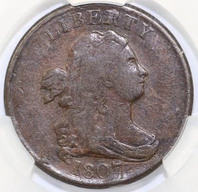 1807 1/2c C-1 Draped Bust Half Cent CAC VF Details Cleaned - Image 1 of 4