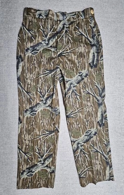 Browning 裤子男式 36x30 棕色绿色迷彩狩猎打褶纽扣门襟美国制造 — 第 1/4 张图片