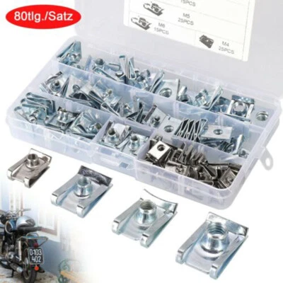 80x Blechmuttern Schnappmutter Gewinde Clip Mutter Sortiment Set M4 M5 M6 M8 - Bild 1 von 4