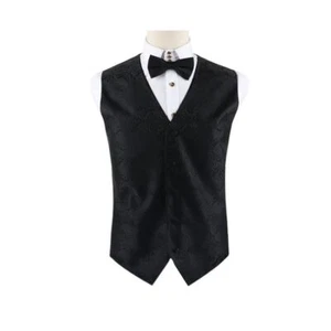 Chaleco chaleco y pajarita a juego con estampado de cachemira boho negro para hombre - Imagen 1 de 2