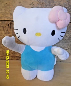 P4/  SANRIO DOUDOU PELUCHE CHAT HELLO KITTY BLEU FLEUR ROSE  30CM ETAT NEUF - Picture 1 of 3