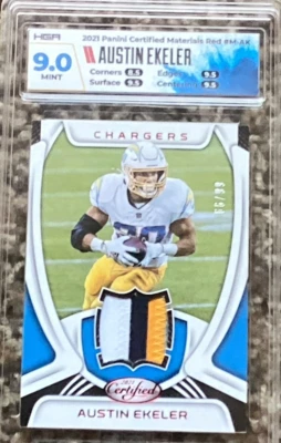 2021 panini certified materials red #m-ak austin ekeler HGA 9 game worn - Image 1 of 2